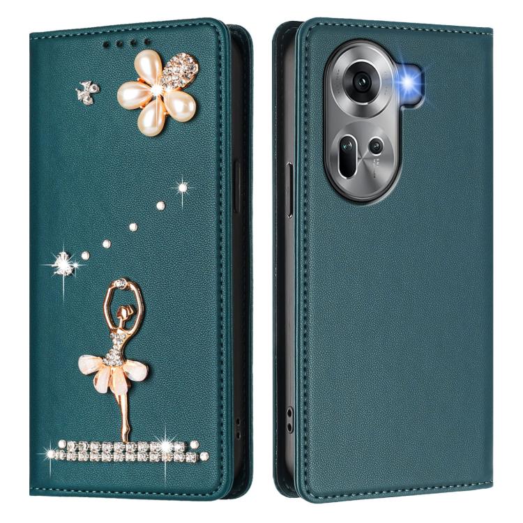 For OPPO Reno11 5G Global Ballet Girl Diamond Studded RFID Vegan Leather Phone Case