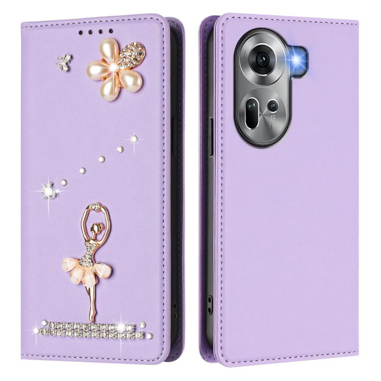 For OPPO Reno11 5G Global Ballet Girl Diamond Studded RFID Vegan Leather Phone Case