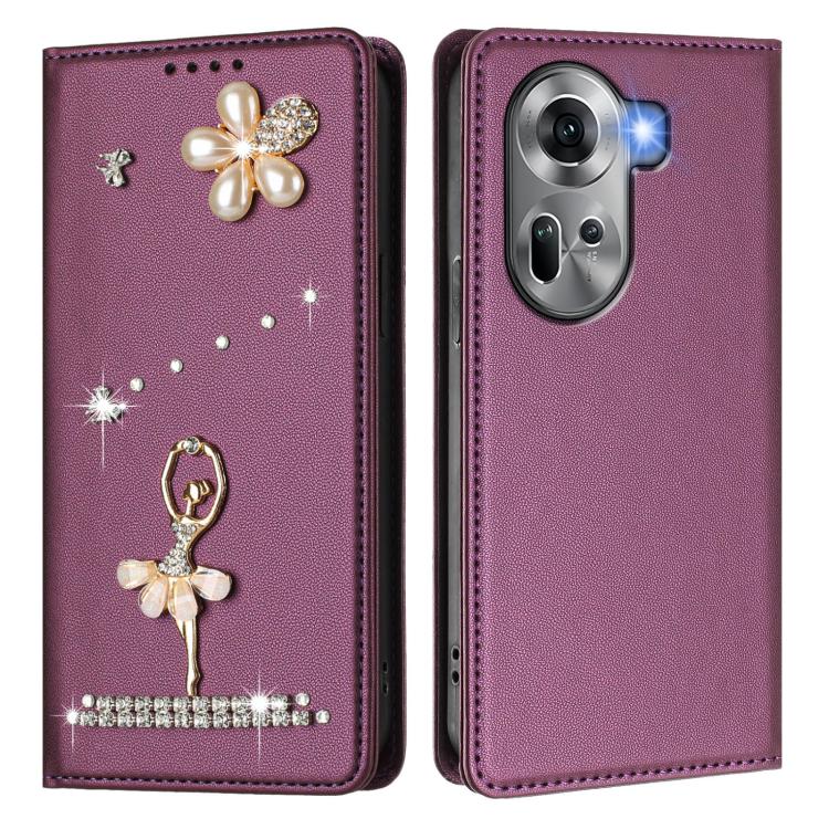 For OPPO Reno11 5G Global Ballet Girl Diamond Studded RFID Vegan Leather Phone Case