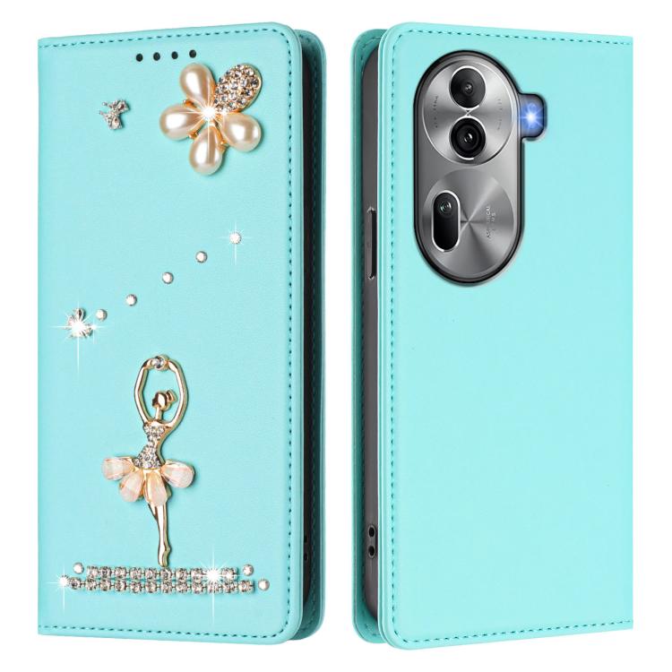 For OPPO Reno11 Pro 5G Global Ballet Girl Diamond Studded RFID Vegan Leather Phone Case
