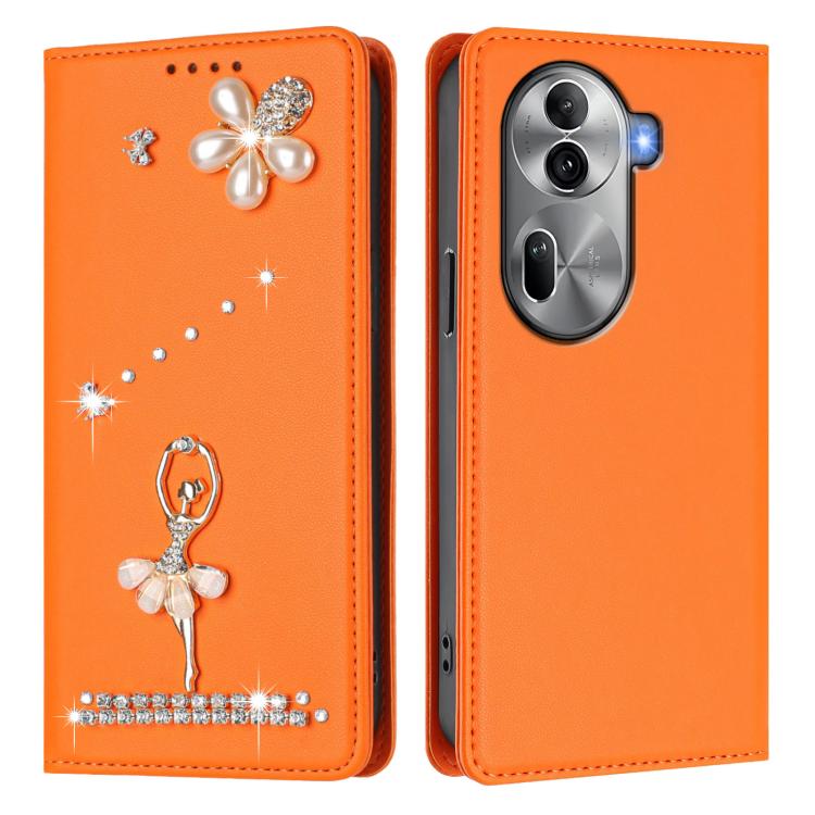 For OPPO Reno11 Pro 5G Global Ballet Girl Diamond Studded RFID Vegan Leather Phone Case