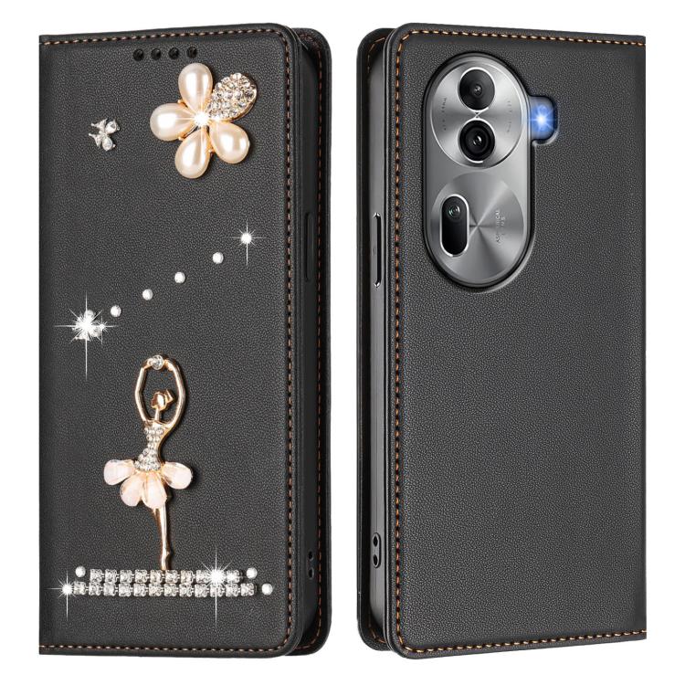 For OPPO Reno11 Pro 5G Global Ballet Girl Diamond Studded RFID Vegan Leather Phone Case