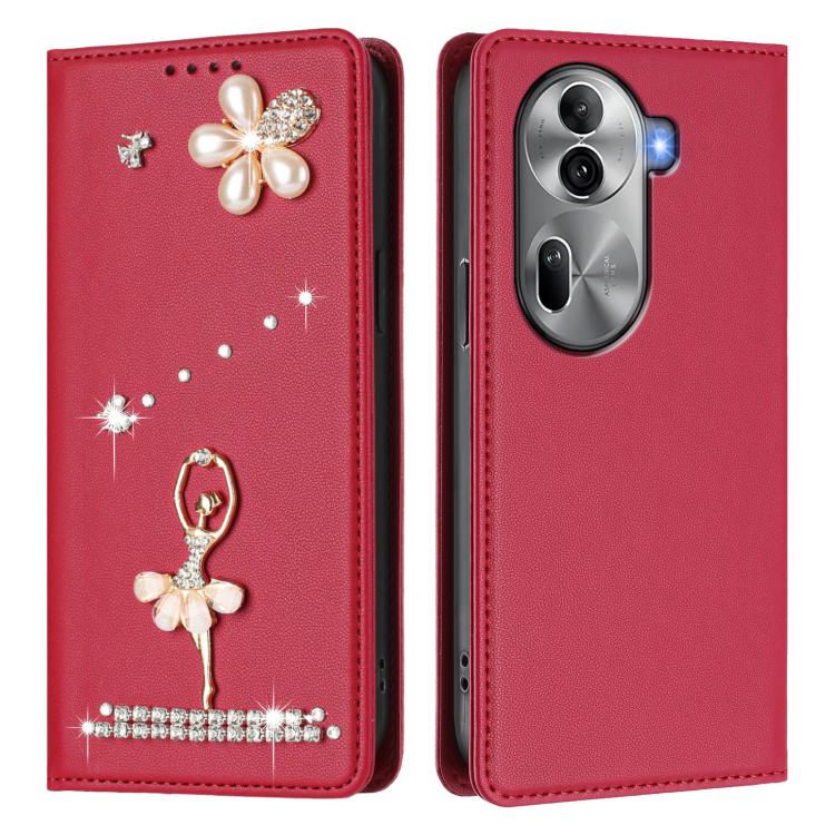For OPPO Reno11 Pro 5G Global Ballet Girl Diamond Studded RFID Vegan Leather Phone Case