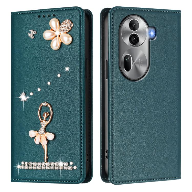 For OPPO Reno11 Pro 5G Global Ballet Girl Diamond Studded RFID Vegan Leather Phone Case