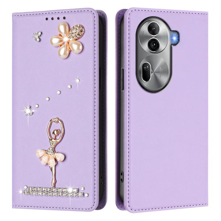 For OPPO Reno11 Pro 5G Global Ballet Girl Diamond Studded RFID Vegan Leather Phone Case