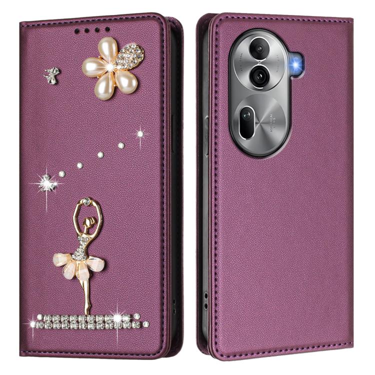For OPPO Reno11 Pro 5G Global Ballet Girl Diamond Studded RFID Vegan Leather Phone Case