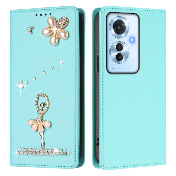 For OPPO Reno11 F 5G Global Ballet Girl Diamond Studded RFID Vegan Leather Phone Case
