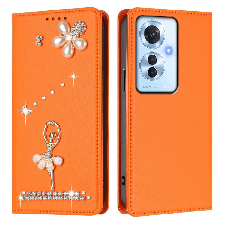 For OPPO Reno11 F 5G Global Ballet Girl Diamond Studded RFID Vegan Leather Phone Case