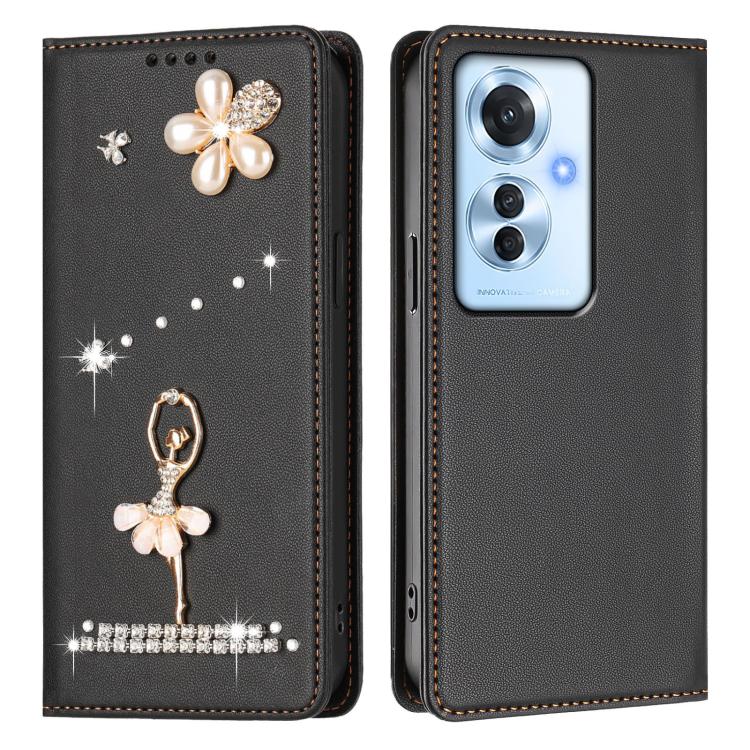 For OPPO Reno11 F 5G Global Ballet Girl Diamond Studded RFID Vegan Leather Phone Case