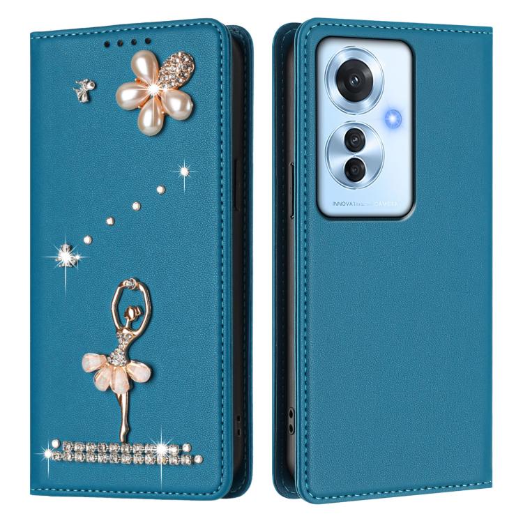 For OPPO Reno11 F 5G Global Ballet Girl Diamond Studded RFID Vegan Leather Phone Case