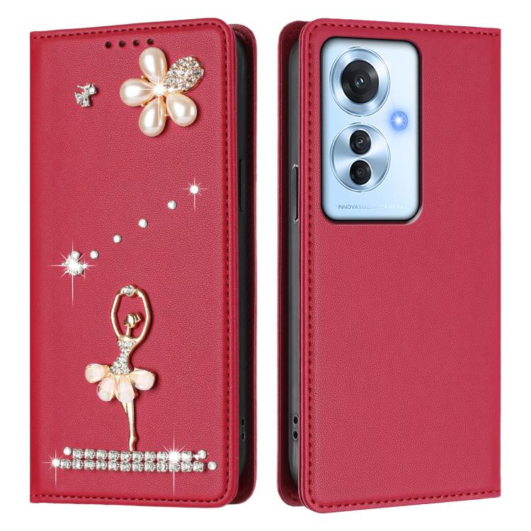 For OPPO Reno11 F 5G Global Ballet Girl Diamond Studded RFID Vegan Leather Phone Case