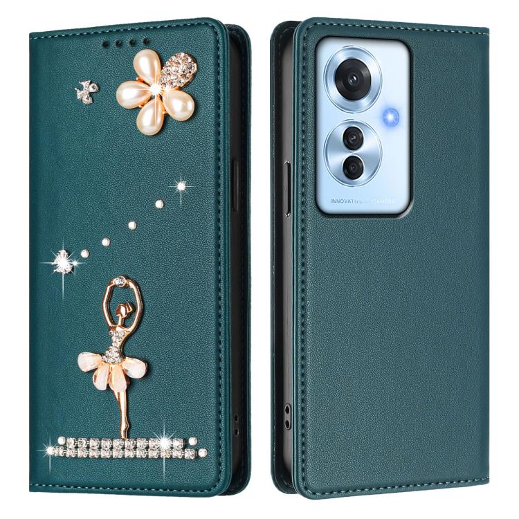 For OPPO Reno11 F 5G Global Ballet Girl Diamond Studded RFID Vegan Leather Phone Case