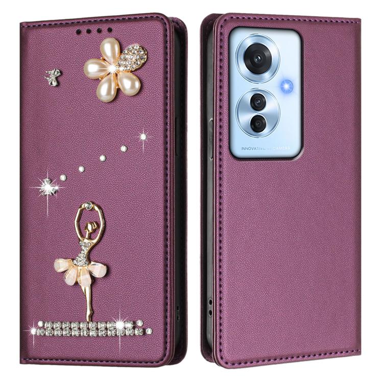 For OPPO Reno11 F 5G Global Ballet Girl Diamond Studded RFID Vegan Leather Phone Case