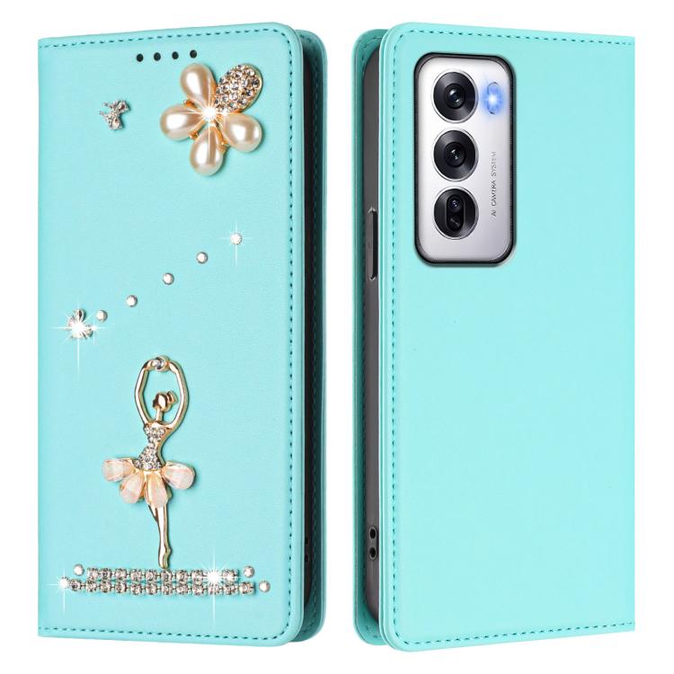 For OPPO Reno12 5G Global Ballet Girl Diamond Studded RFID Vegan Leather Phone Case