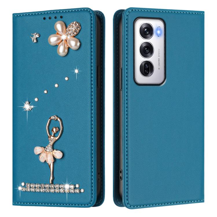 For OPPO Reno12 5G Global Ballet Girl Diamond Studded RFID Vegan Leather Phone Case