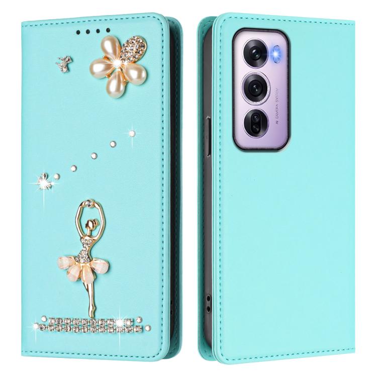 For OPPO Reno12 Pro 5G Global Ballet Girl Diamond Studded RFID Vegan Leather Phone Case