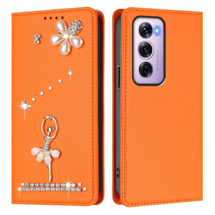For OPPO Reno12 Pro 5G Global Ballet Girl Diamond Studded RFID Vegan Leather Phone Case