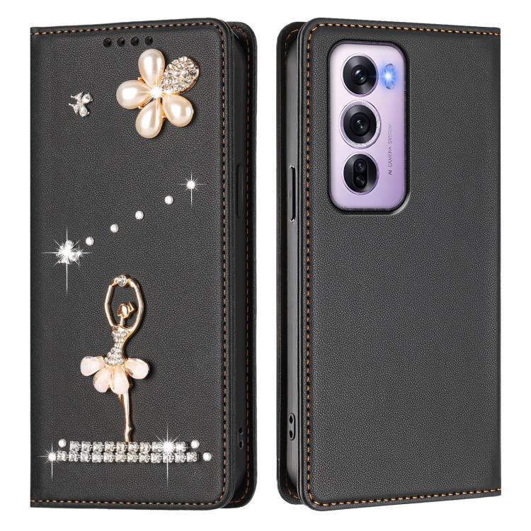 For OPPO Reno12 Pro 5G Global Ballet Girl Diamond Studded RFID Vegan Leather Phone Case