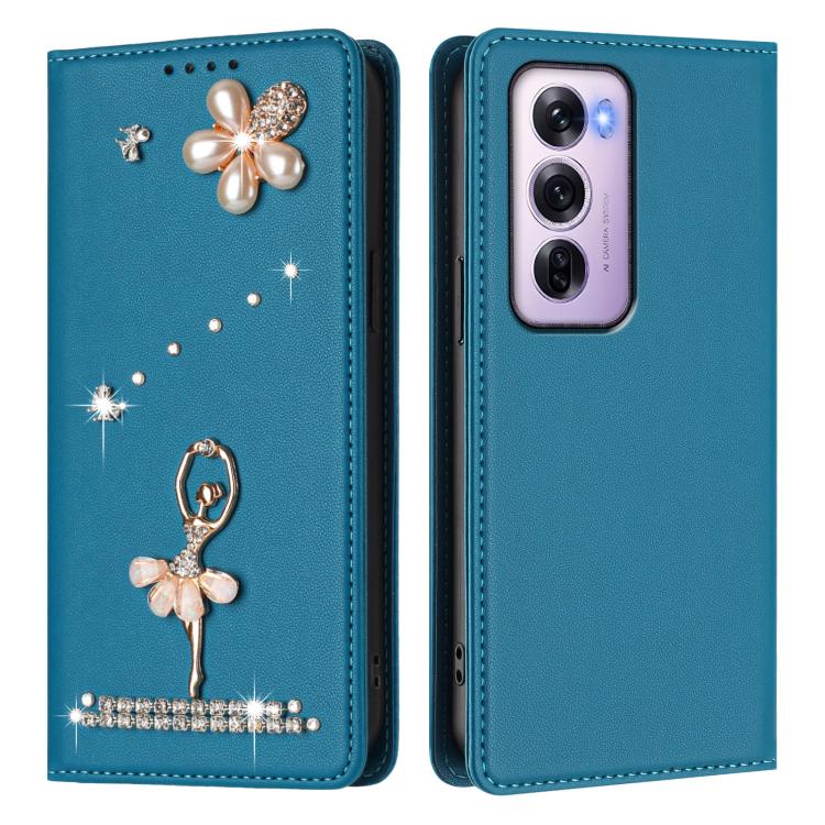 For OPPO Reno12 Pro 5G Global Ballet Girl Diamond Studded RFID Vegan Leather Phone Case
