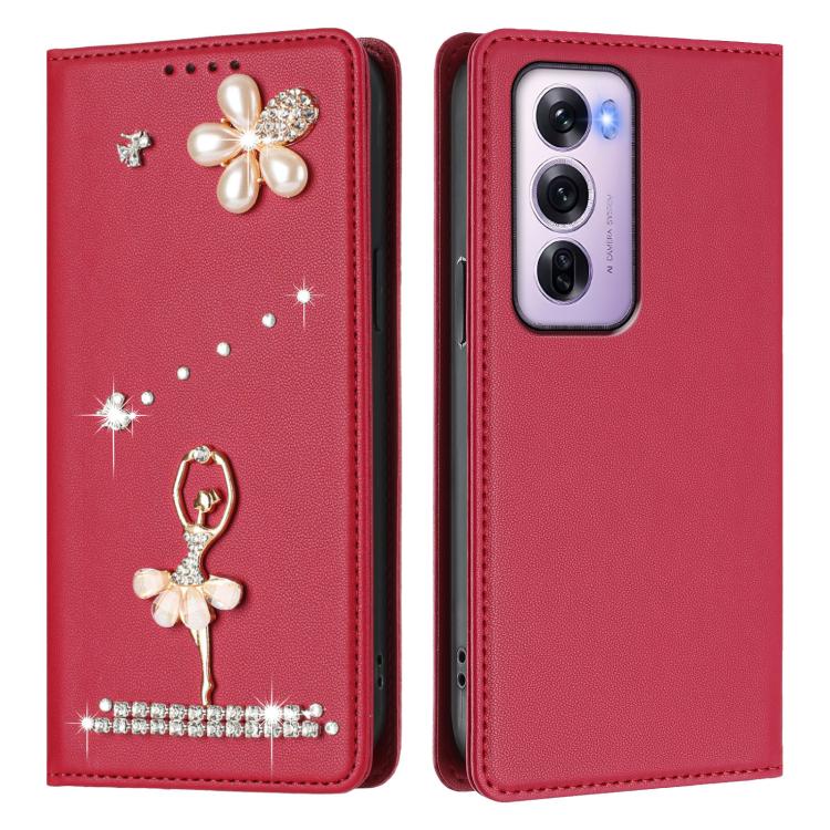 For OPPO Reno12 Pro 5G Global Ballet Girl Diamond Studded RFID Vegan Leather Phone Case