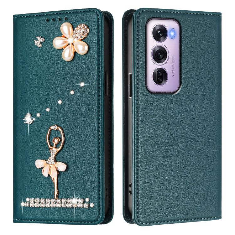 For OPPO Reno12 Pro 5G Global Ballet Girl Diamond Studded RFID Vegan Leather Phone Case