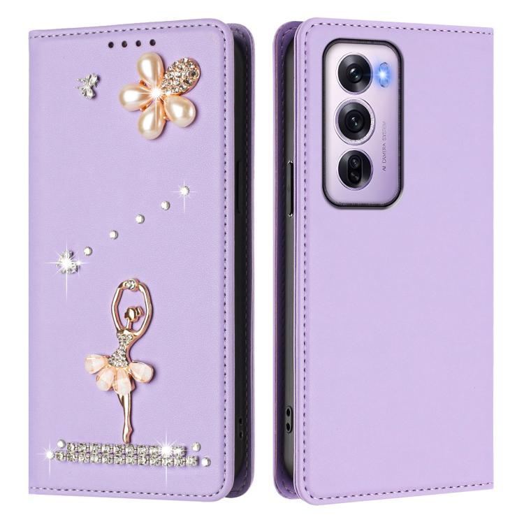 For OPPO Reno12 Pro 5G Global Ballet Girl Diamond Studded RFID Vegan Leather Phone Case