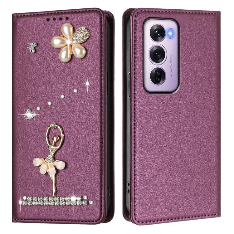 For OPPO Reno12 Pro 5G Global Ballet Girl Diamond Studded RFID Vegan Leather Phone Case