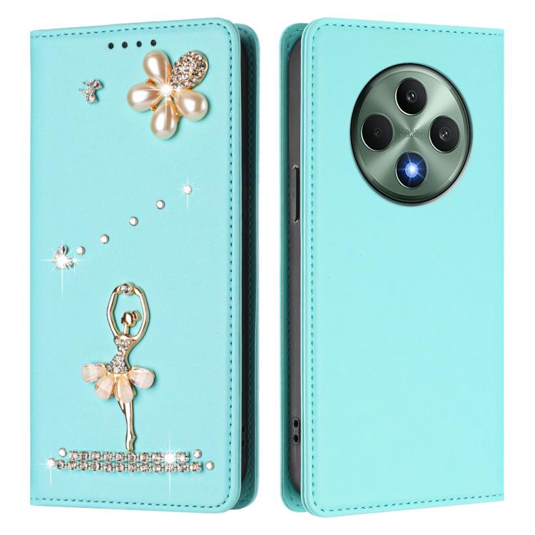 For OPPO Reno12 F 5G Global Ballet Girl Diamond Studded RFID Vegan Leather Phone Case