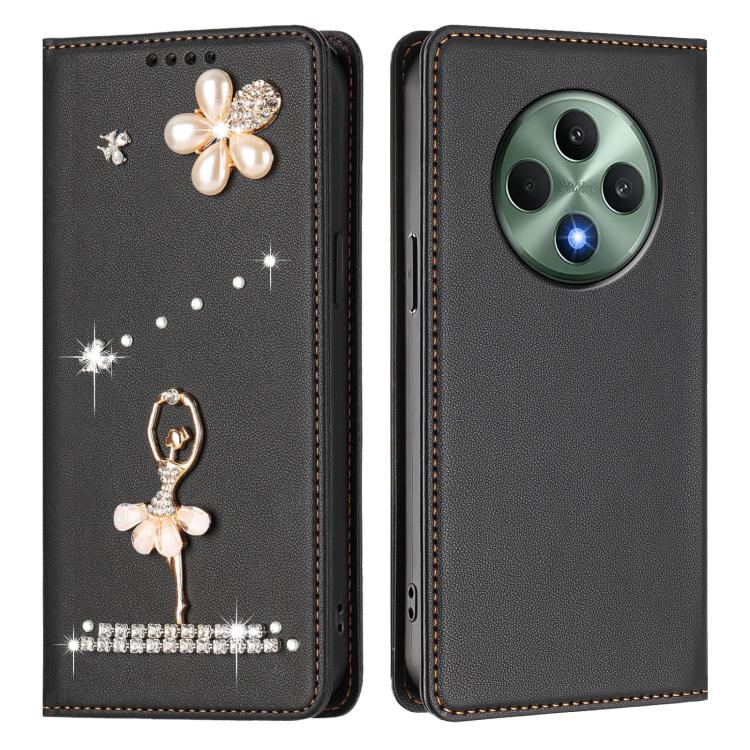 For OPPO Reno12 F 5G Global Ballet Girl Diamond Studded RFID Vegan Leather Phone Case