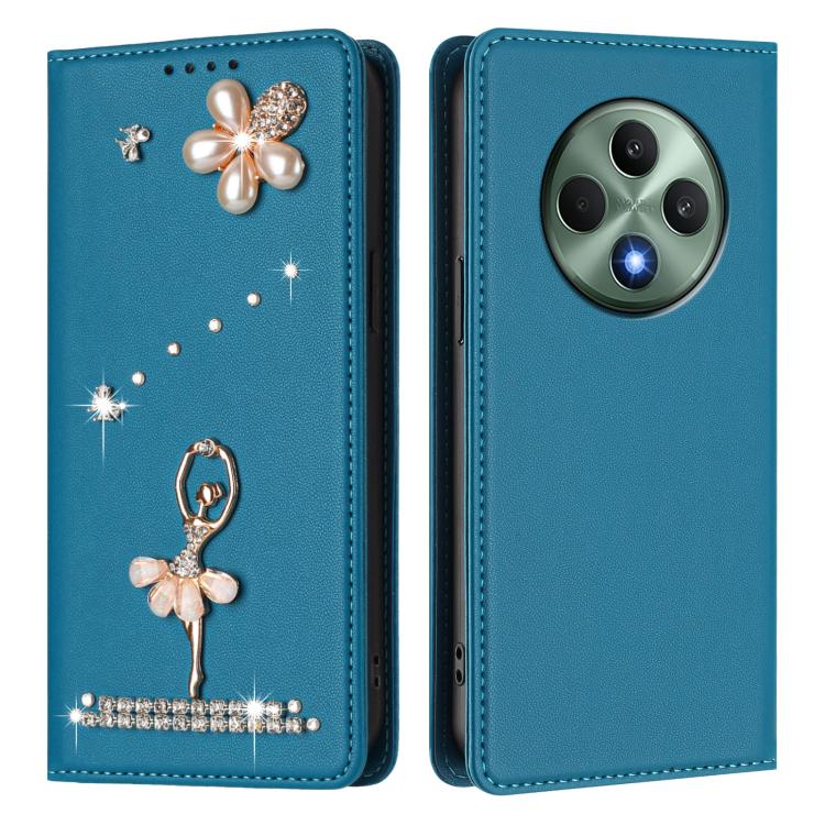 For OPPO Reno12 F 5G Global Ballet Girl Diamond Studded RFID Vegan Leather Phone Case