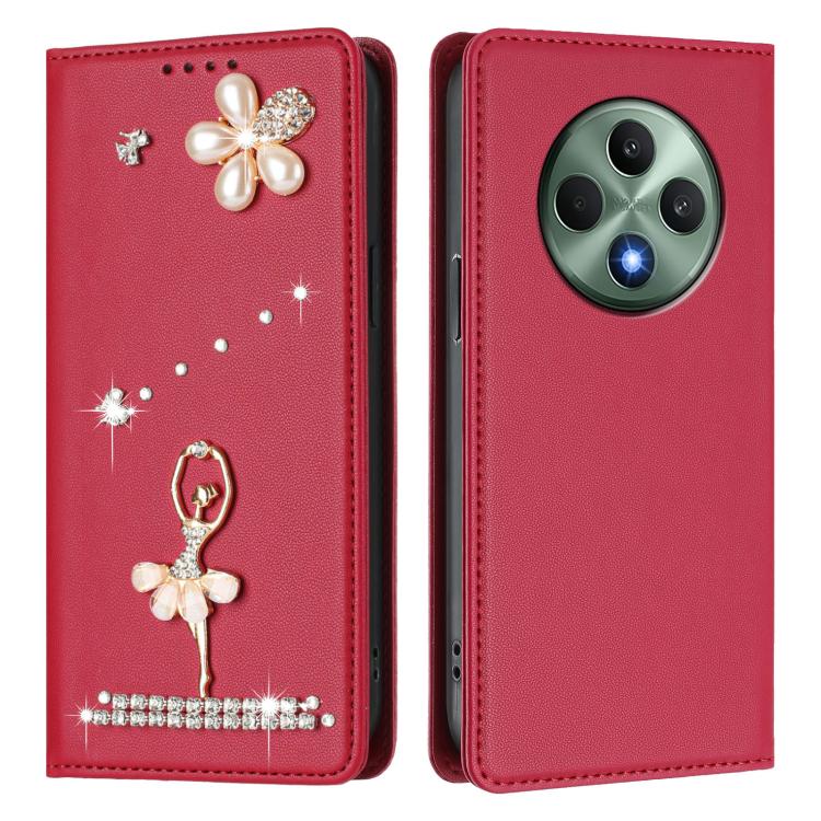 For OPPO Reno12 F 5G Global Ballet Girl Diamond Studded RFID Vegan Leather Phone Case