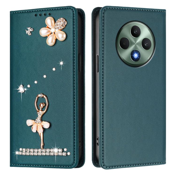 For OPPO Reno12 F 5G Global Ballet Girl Diamond Studded RFID Vegan Leather Phone Case