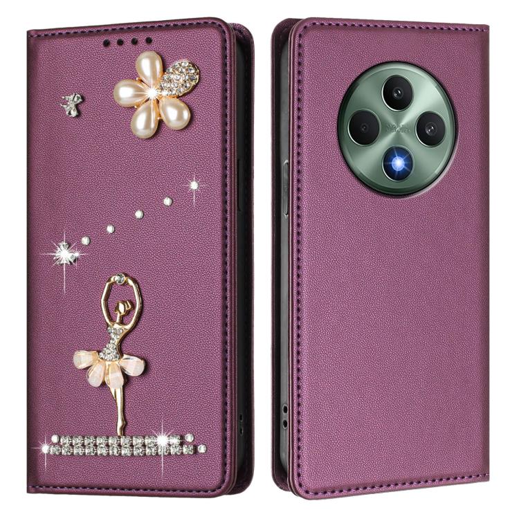 For OPPO Reno12 F 5G Global Ballet Girl Diamond Studded RFID Vegan Leather Phone Case