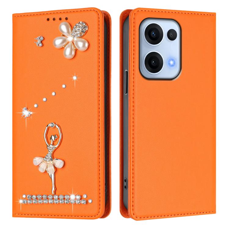 For OPPO Reno13 5G Global Ballet Girl Diamond Studded RFID Vegan Leather Phone Case