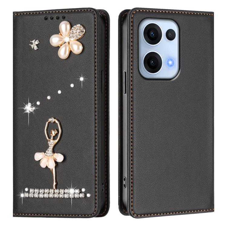 For OPPO Reno13 5G Global Ballet Girl Diamond Studded RFID Vegan Leather Phone Case