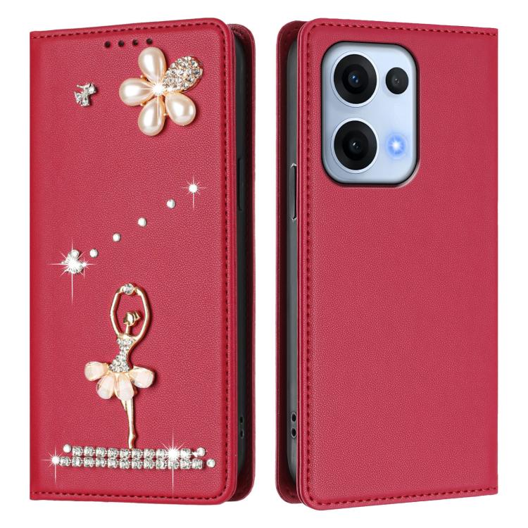 For OPPO Reno13 5G Global Ballet Girl Diamond Studded RFID Vegan Leather Phone Case