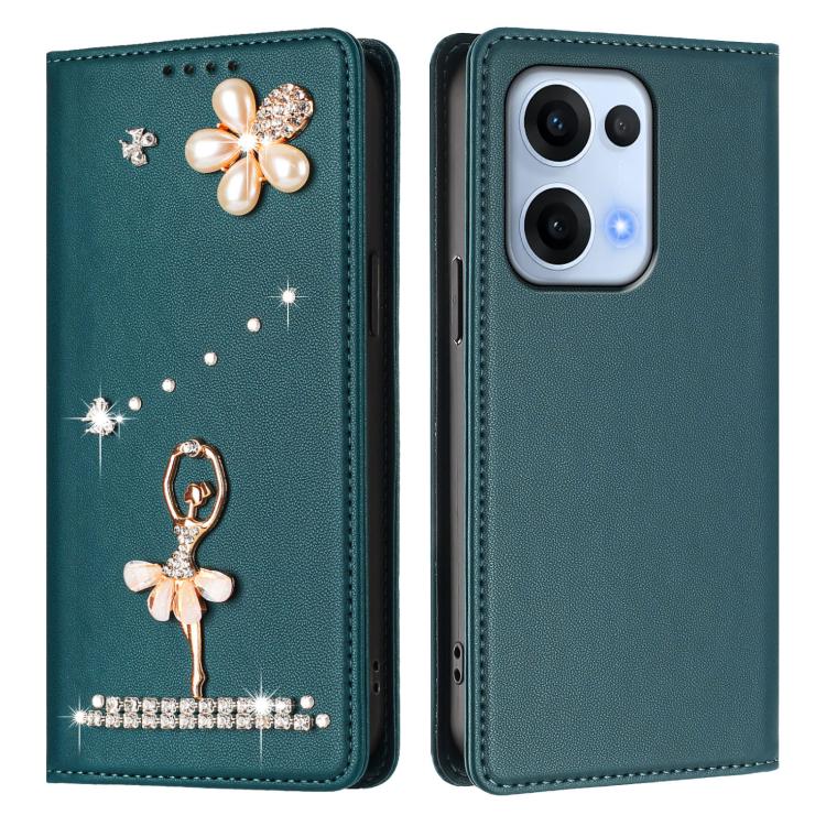 For OPPO Reno13 5G Global Ballet Girl Diamond Studded RFID Vegan Leather Phone Case