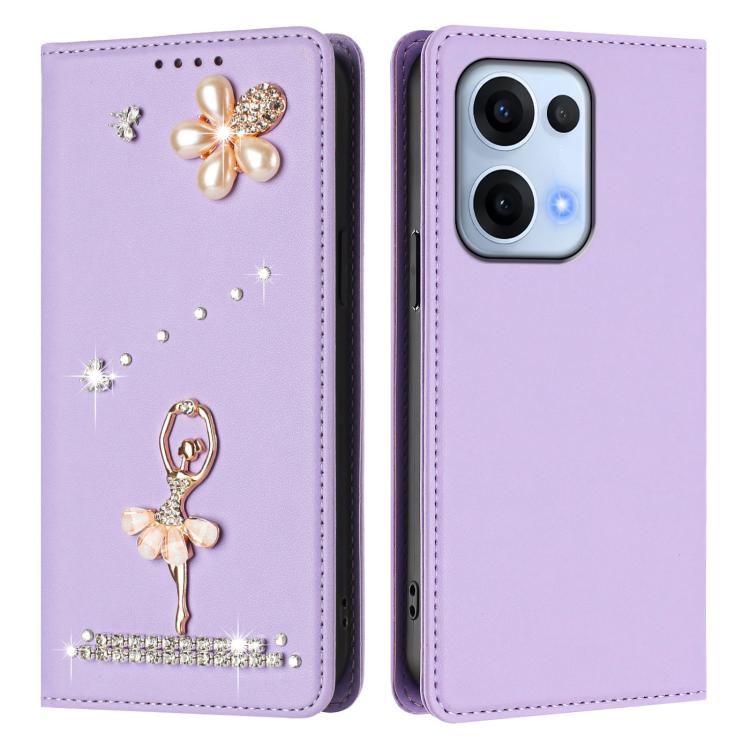 For OPPO Reno13 5G Global Ballet Girl Diamond Studded RFID Vegan Leather Phone Case