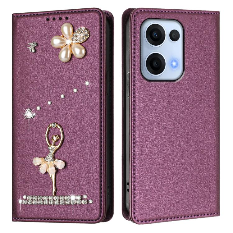 For OPPO Reno13 5G Global Ballet Girl Diamond Studded RFID Vegan Leather Phone Case