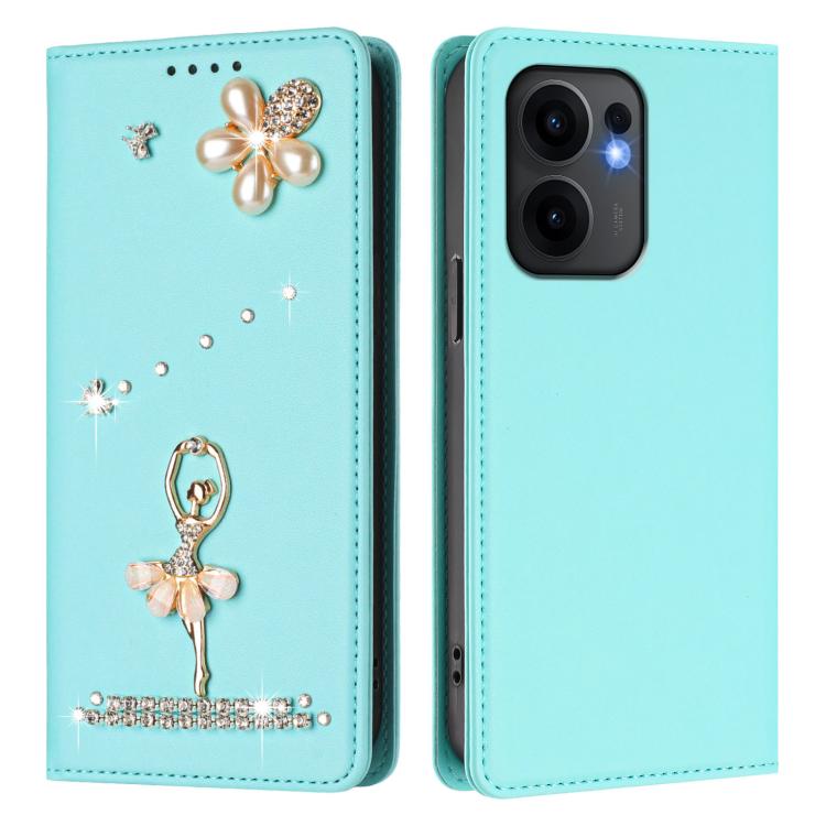 For OPPO Reno13 F 5G Global Ballet Girl Diamond Studded RFID Vegan Leather Phone Case