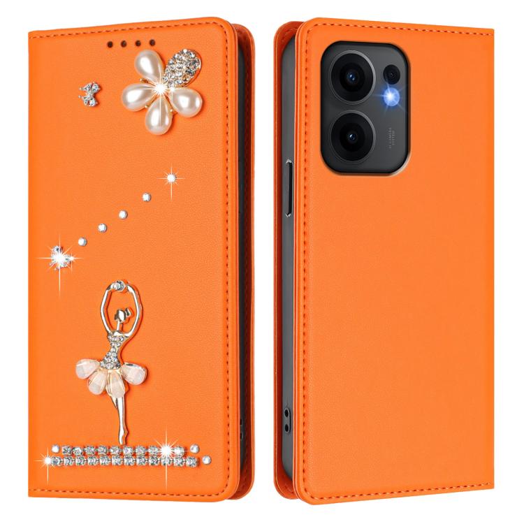For OPPO Reno13 F 5G Global Ballet Girl Diamond Studded RFID Vegan Leather Phone Case