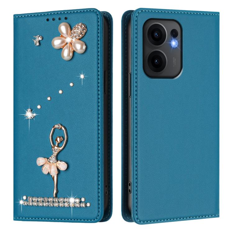For OPPO Reno13 F 5G Global Ballet Girl Diamond Studded RFID Vegan Leather Phone Case