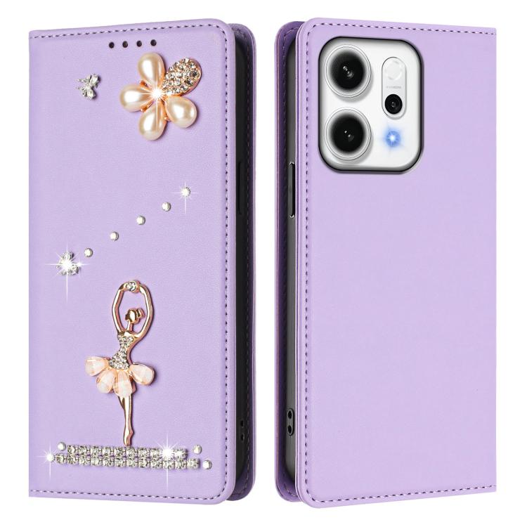For OPPO Reno14 Pro 5G Global Ballet Girl Diamond Studded RFID Vegan Leather Phone Case