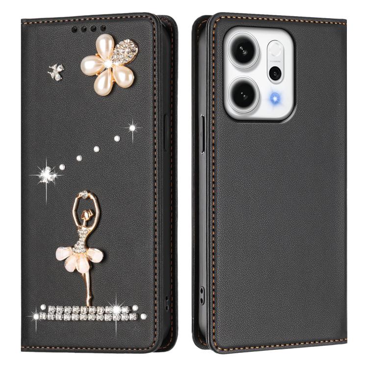 For OPPO Reno14 F 5G Global Ballet Girl Diamond Studded RFID Vegan Leather Phone Case