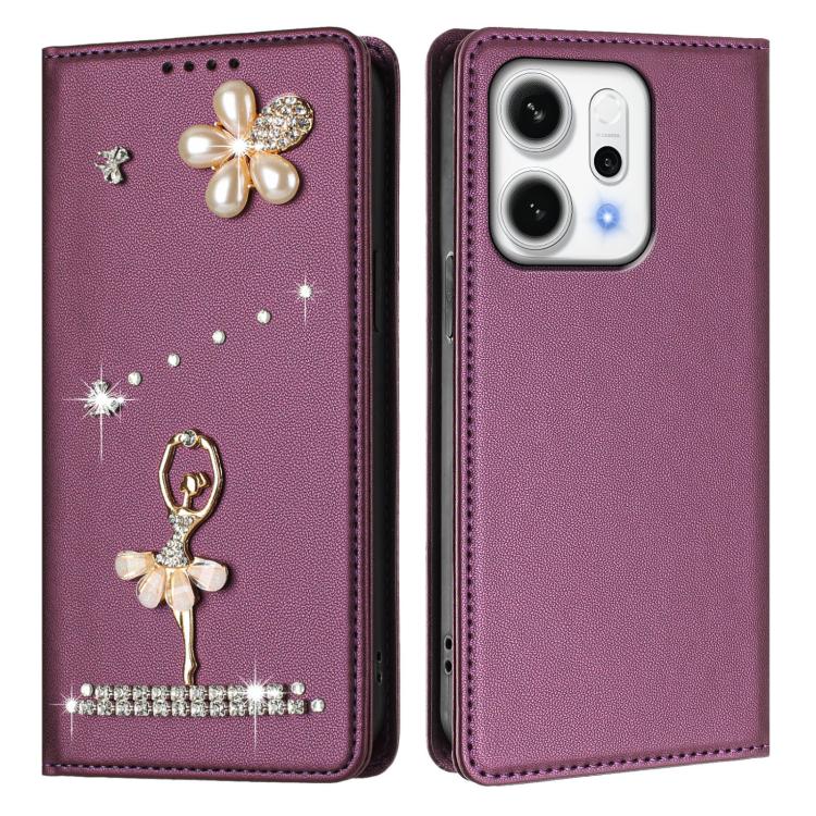 For OPPO Reno14 F 5G Global Ballet Girl Diamond Studded RFID Vegan Leather Phone Case