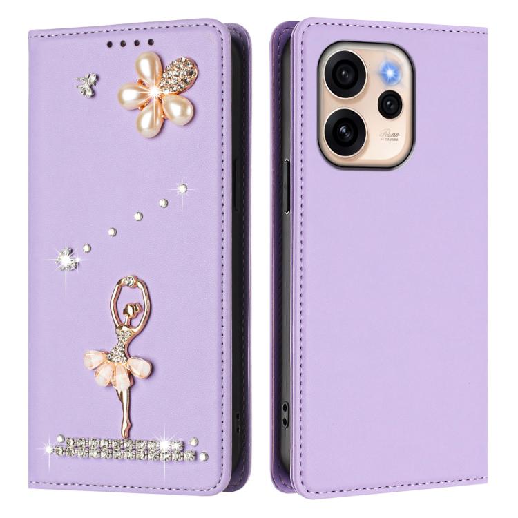 For OPPO Reno15 Pro 5G Global Ballet Girl Diamond Studded RFID Vegan Leather Phone Case
