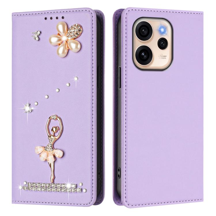 For OPPO Reno15 F Global Ballet Girl Diamond Studded RFID Vegan Leather Phone Case