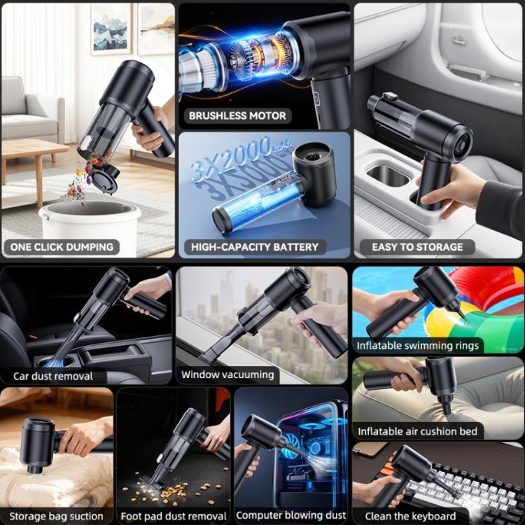 SUITU Handheld Wireless Charging Blow Suction Dual Use Car Vacuum Cleaner, One Touch Dustbin Emptying - Black Gray