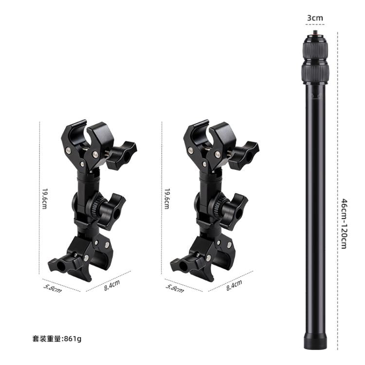 Universal Action Camera Bicycle Handlebar Clamp Holder Extension Rod With 2 x  Dual-Head-Crab Clamp - Black