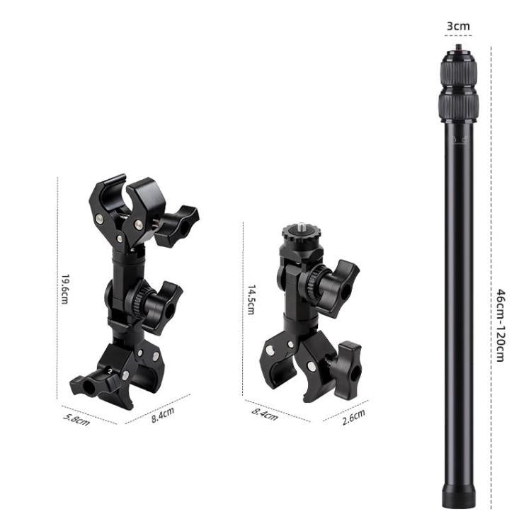 Universal Action Camera Bicycle Handlebar Clamp Holder Extension Rod With Rod & Dual-Head-Crab & Single-Crab Clamp - Black